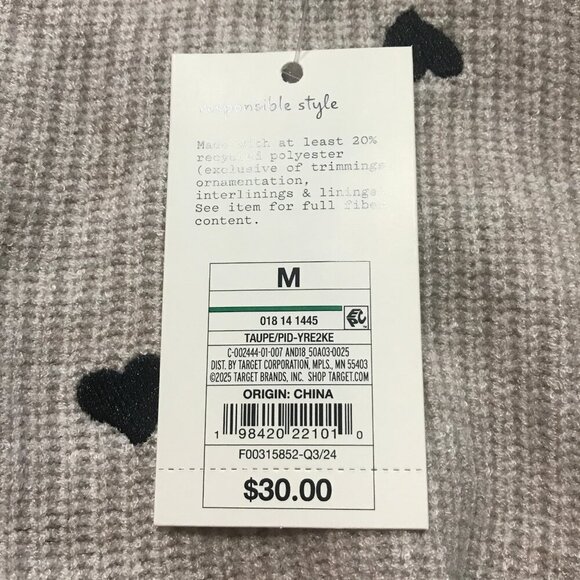 Medium - Womens Hearts Crewneck Pullover Sweater - A New Day - Taupe - Picture 3 of 6